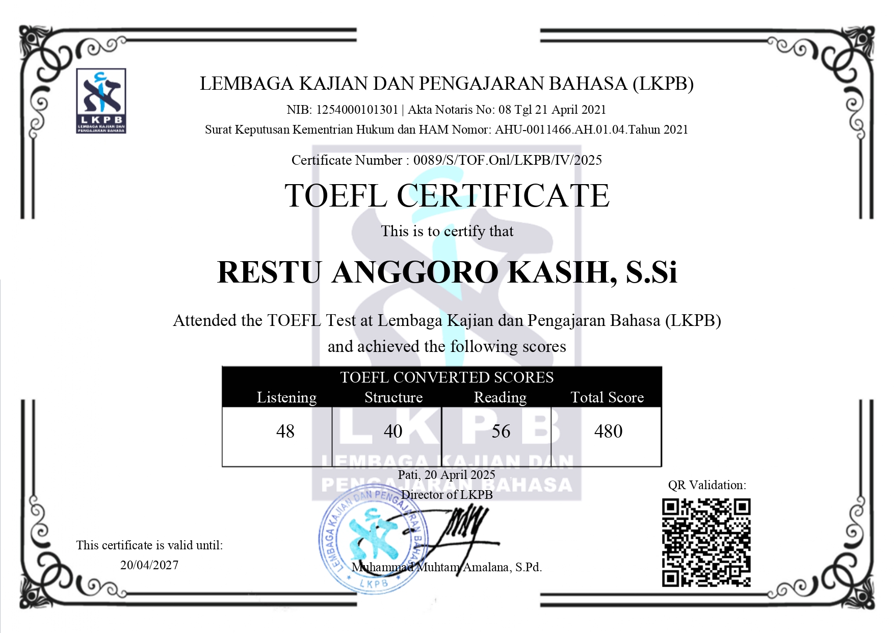 TOEFL Score